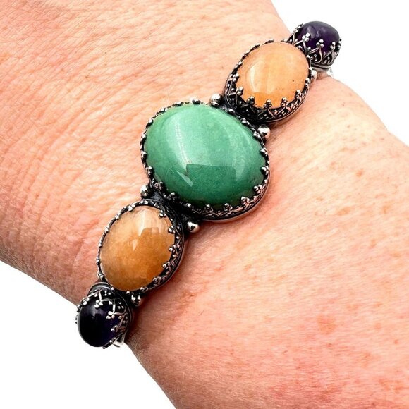 Carolyn Pollack Relios Womens Bracelet Sterling Silver Multi Gemstone Cuff - Picture 1 of 9
